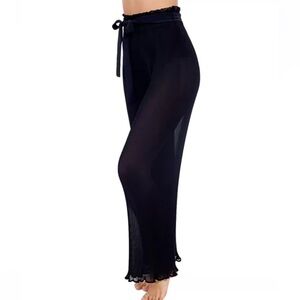 Profile By Gottex Size Large Black Sheer Lettuce Hem Belted Pants Beach Cover Up